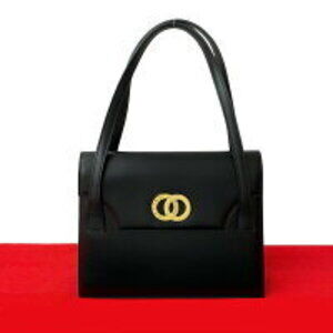Celine circle logo calfskin leather handbag tote bag black